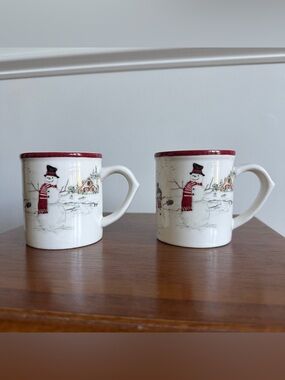 Williams Sonoma Snowman Scene Fox Small Coffee Cappuccino Childs Mugs Cups